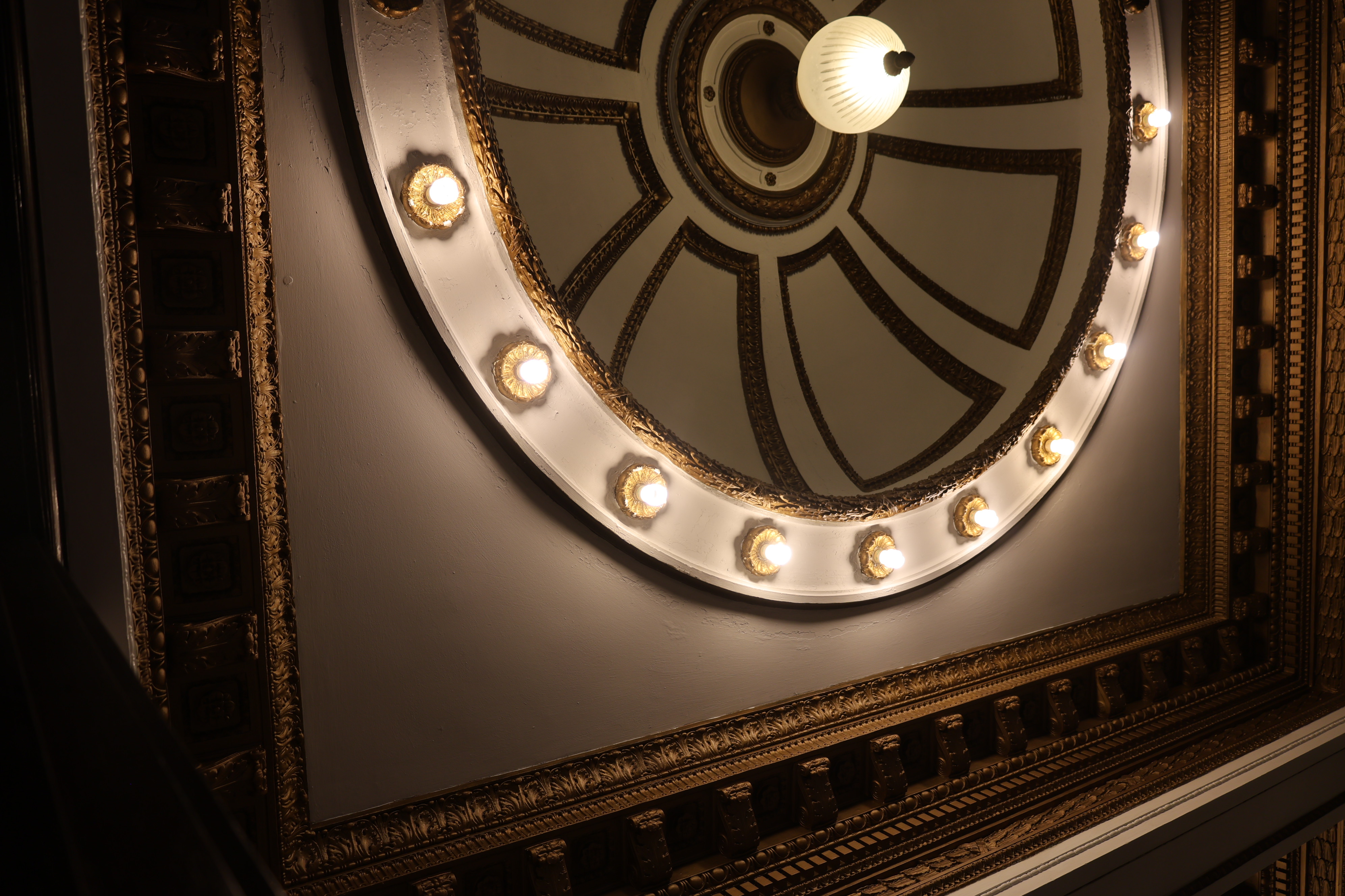 Ceiling light fixture and architectural detail inside the Kansas City Masonic Temple